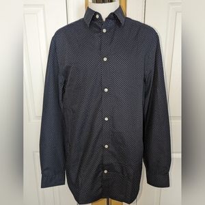 H&M Blue Slim Fit Button Down Long Sleeve Shirt with White Polka Dots Size Large